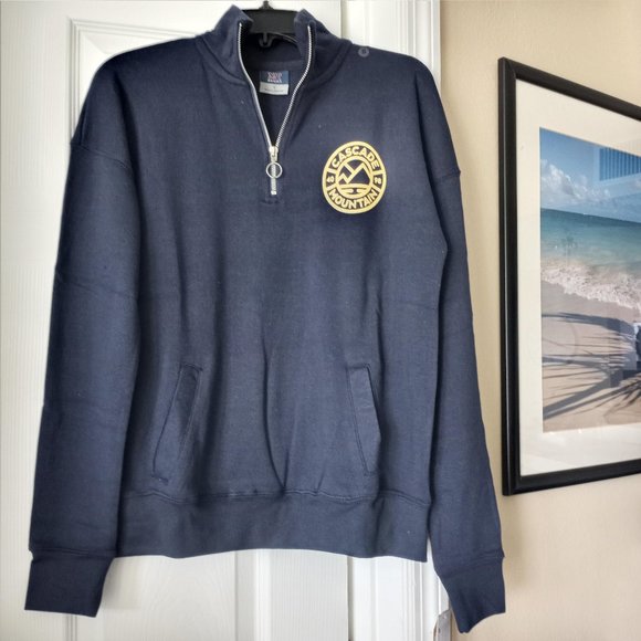 MV Sport Tops - Women's Quarter Zip Sweatshirt Navy with Logo Size Small NEW